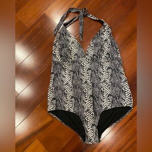 Black and White Halter Swimsuit. 1X